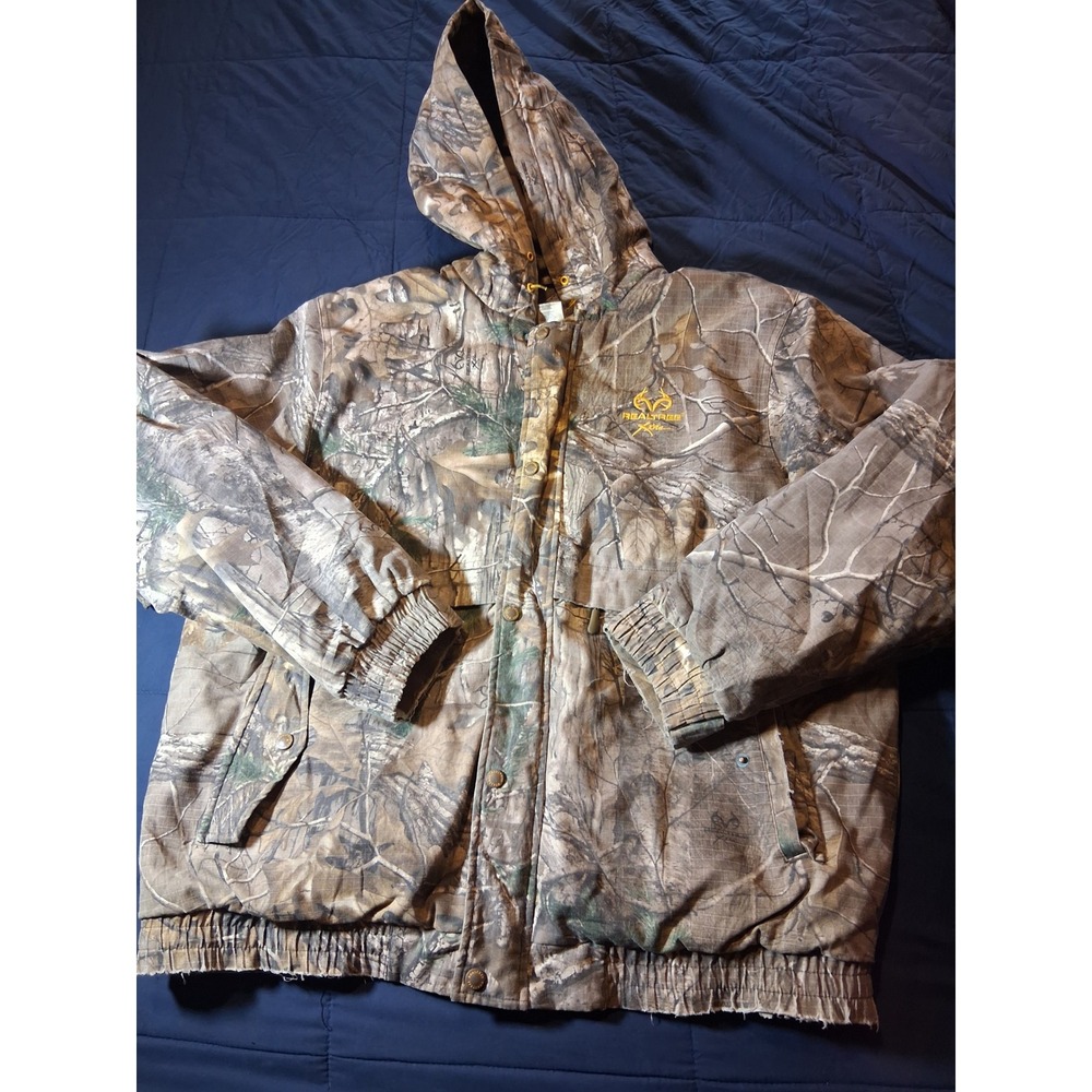 Realtree Xtra Camo Hooded Hunting Jacket Mens XL Insulated Bomber Full Zip Brown